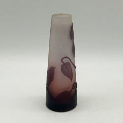 Emile Galle Cameo Glass Small Vase, Decorated with Clematis