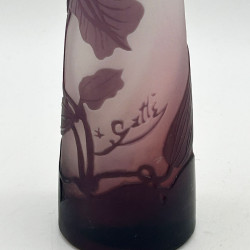 Emile Galle Cameo Glass Small Vase, Decorated with Clematis