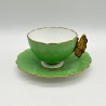 Aynslely China Butterfly Handled Cup and Saucer, Cabbage Green