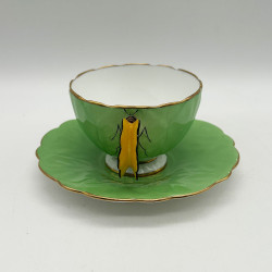 Aynslely China Butterfly Handled Cup and Saucer, Cabbage Green