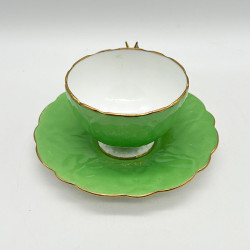 Aynslely China Butterfly Handled Cup and Saucer, Cabbage Green