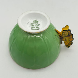 Aynslely China Butterfly Handled Cup and Saucer, Cabbage Green