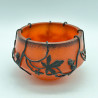 French Art Nouveau Glass Bowl Iron Wrought Frame with Val