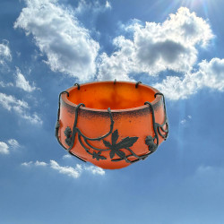 French Art Nouveau Glass Bowl Iron Wrought...