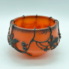 French Art Nouveau Glass Bowl Iron Wrought Frame with Val