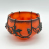 French Art Nouveau Glass Bowl Iron Wrought Frame with Val
