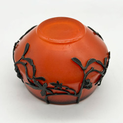 French Art Nouveau Glass Bowl Iron Wrought Frame with Val