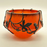 French Art Nouveau Glass Bowl Iron Wrought Frame with Val