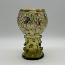 Theresienthal Glass Goblet Enameled with Floral Pattern