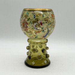 Theresienthal Glass Goblet Enameled with Floral Pattern