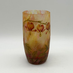 Daum Freres Cameo and Enamelled Glass Bleeding Heart Vase