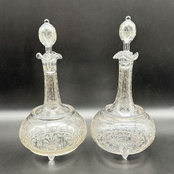 Bohemian a Pair of Glass Decanter and Stoppers, Beautifully Engraved