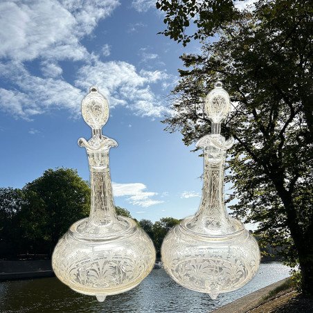 Bohemian a Pair of Glass Decanter and Stoppers, Beautifully Engraved