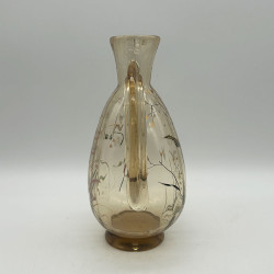 Emile Galle Enamelled Glass Jug, Decorated with Floral Patten and a Dragonfly