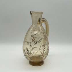Emile Galle Enamelled Glass Jug, Decorated with Floral Patten and a Dragonfly