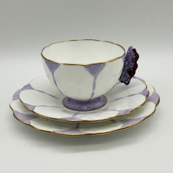 Aynsley Art Deco Butterfly Handle Trio Very Rare Purple Color