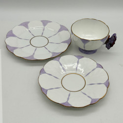 Aynsley Art Deco Butterfly Handle Trio Very Rare Purple Color