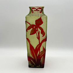 Old Baccarat Cameo Glass Vase, Acid Etched Overlaid with Orchids
