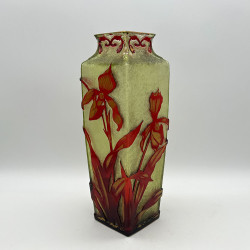 Old Baccarat Cameo Glass Vase, Acid Etched Overlaid with Orchids