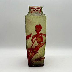 Old Baccarat Cameo Glass Vase, Acid Etched Overlaid with Orchids