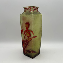 Old Baccarat Cameo Glass Vase, Acid Etched Overlaid with Orchids