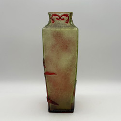 Old Baccarat Cameo Glass Vase, Acid Etched Overlaid with Orchids