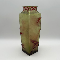 Old Baccarat Cameo Glass Vase, Acid Etched Overlaid with Orchids