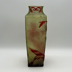 Old Baccarat Cameo Glass Vase, Acid Etched Overlaid with Orchids