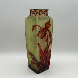 Old Baccarat Cameo Glass Vase, Acid Etched Overlaid with Orchids