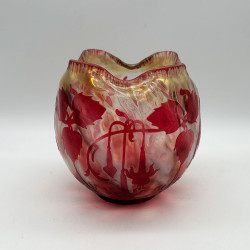 Art Nouveau Cristallier De Pantin Cameo Glass Vase Decorated with Fuchsias