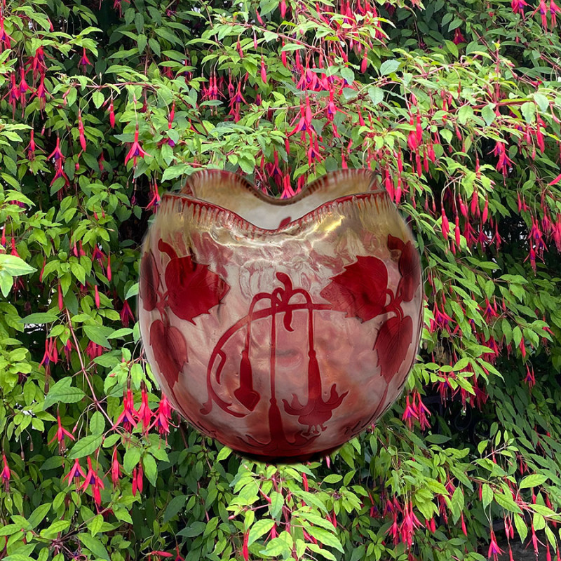 Art Nouveau Cristallier De Pantin Cameo Glass Vase Decorated with Fuchsias