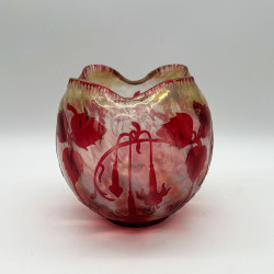 Art Nouveau Cristallier De Pantin Cameo Glass Vase Decorated with Fuchsias