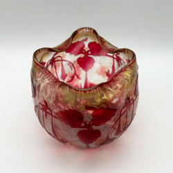 Art Nouveau Cristallier De Pantin Cameo Glass Vase Decorated with Fuchsias