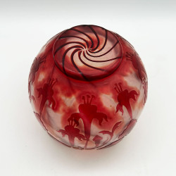 Art Nouveau Cristallier De Pantin Cameo Glass Vase Decorated with Fuchsias