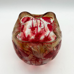 Art Nouveau Cristallier De Pantin Cameo Glass Vase Decorated with Fuchsias