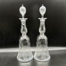 English Antique Intaglio Cut Glass Pair Decanters, Beautifully engraved