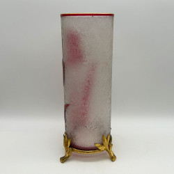 Old Baccarat Cameo Glass Vase with Metal Foot, Decorated with Iris