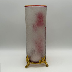 Old Baccarat Cameo Glass Vase with Metal Foot, Decorated with Iris
