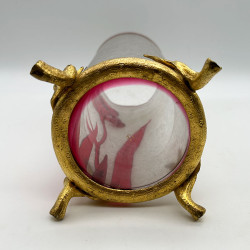 Old Baccarat Cameo Glass Vase with Metal Foot, Decorated with Iris