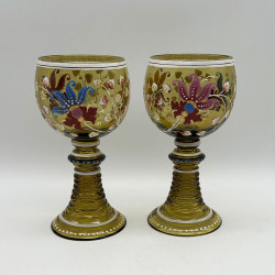 Theresienthal a pair enameled glass goblets, Decorated with Floral Patter