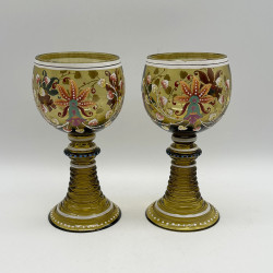Theresienthal a pair enameled glass goblets, Decorated with Floral Patter