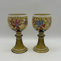 Theresienthal a pair enameled glass goblets, Decorated with Floral Patter