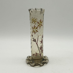 Emile Galle Enameled amber Glass Vase Decorated with Plant