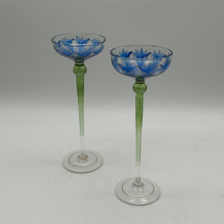 Fritz Heckert Flower Formed Liqueur Glasses, Enameled with Floral Patter