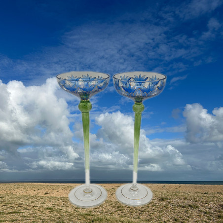 Fritz Heckert Flower Formed Liqueur Glasses, Enameled with Floral Patter