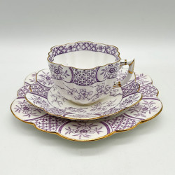 Wileman Foley Shelley Porcelain Trio, White Ground with Purple Floral Pattern