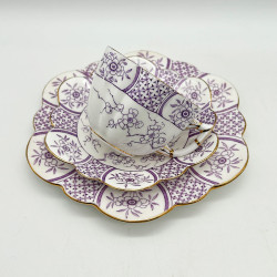 Wileman Foley Shelley Porcelain Trio, White Ground with Purple Floral Pattern