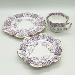 Wileman Foley Shelley Porcelain Trio, White Ground with Purple Floral Pattern