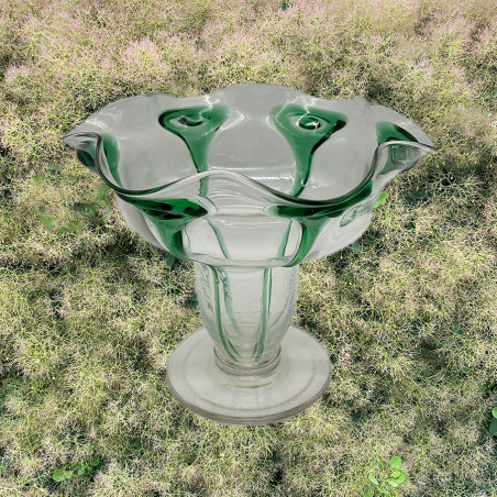 Stuart and Sons Art Nouveau Green Peacock Eye and trailed Glass Vase