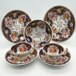 Old English Porcelain New Hall Tea Service, Hand Painted with Bouquets